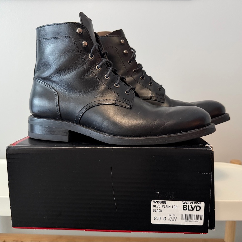 Wolverine BLVD Men's Black Leather Lace-Up Boots Size 8D
